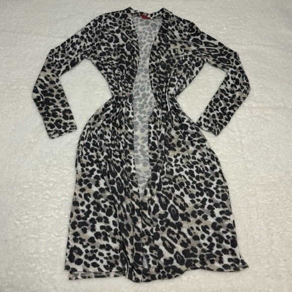 Guess Women Animal Print Soft Fleece Open Drape Midi Cardigan - Picture 1 of 9